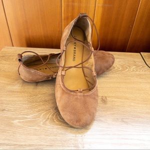 Lucky Brand Suede Elastic Lace Up Ballet Flats